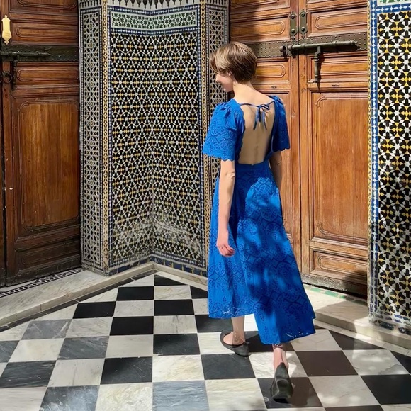 Sézane Ladya Embroidered Midi Dress in Vibrant Blue FR 44/ US 12 - Picture 13 of 13